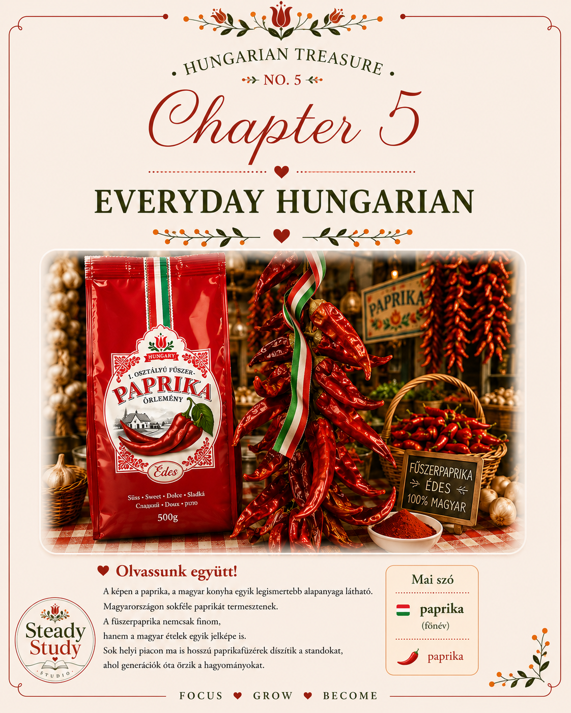 Hungarian Treasure about paprika workbook sample page