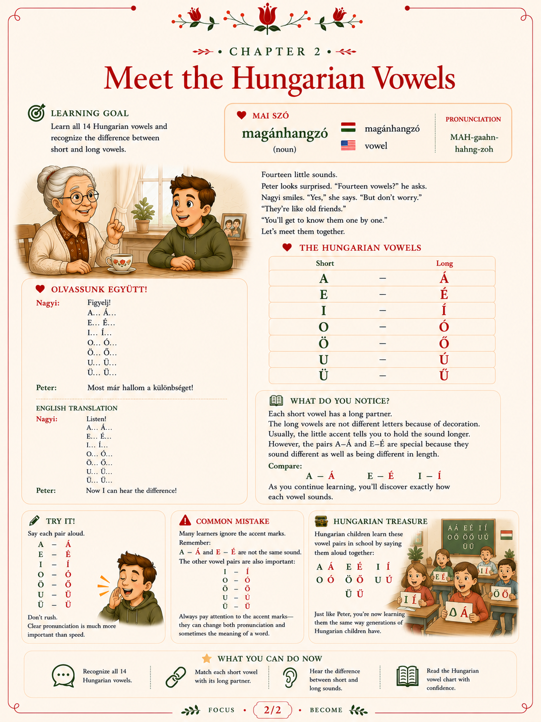 Meet the Hungarian Vowels workbook sample page